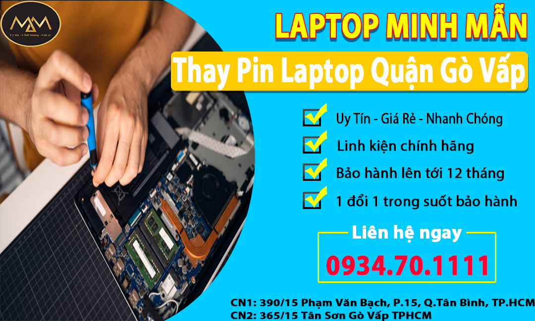 Thay Thế Pin Laptop Quận Gò Vấp Giá Rẻ Uy Tín