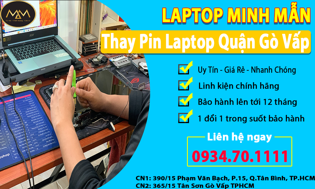 Thay Thế Pin Laptop Quận Gò Vấp Giá Rẻ Uy Tín